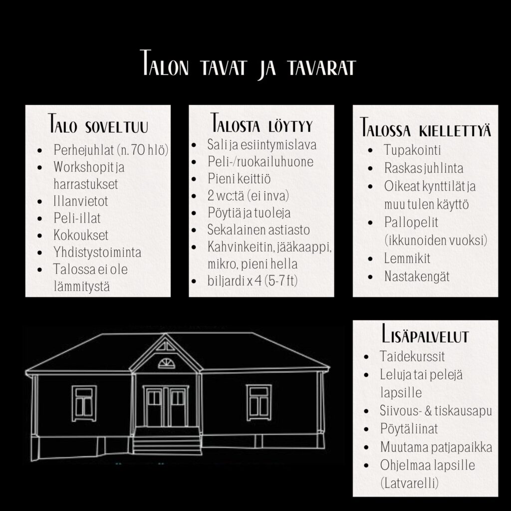 Velaatan työväentalo talon tavat tavarat