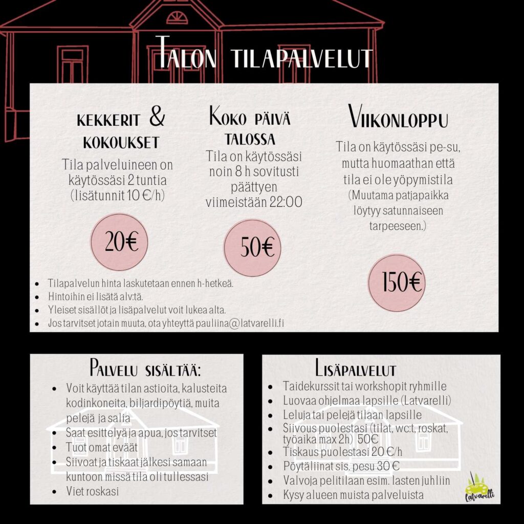 Velaatan työväentalo palveluhinnasto